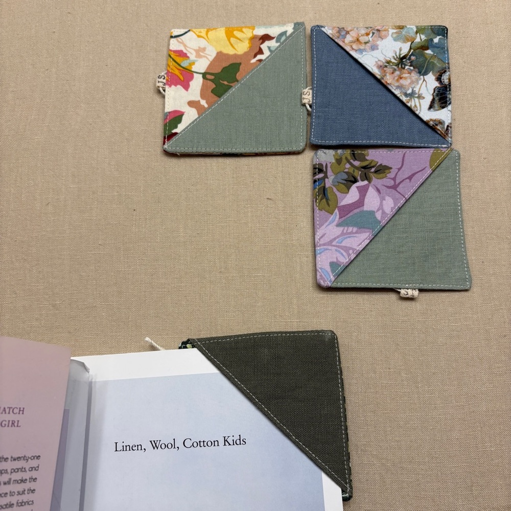 Floral and Solid Fabric Corner Bookmarks Random Set of 4